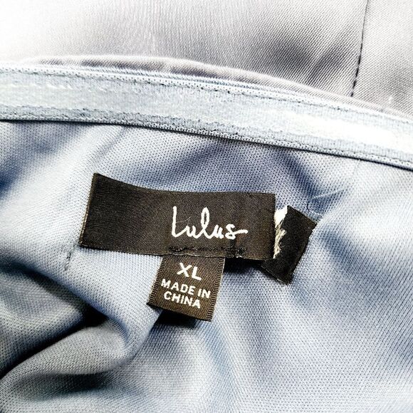 Lulus Satin Maxi Dress XL slate Blue Strapless Tiered Event Party HOCO - Picture 5 of 6